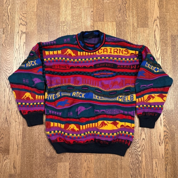 Vintage 90s Emaroo Wool Australia Made 3D Knit Coogi Style Sweater Mens Small - Picture 1 of 8